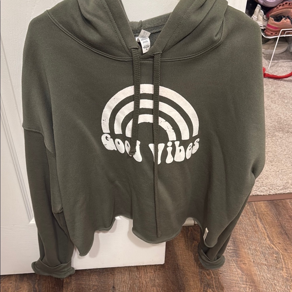 Bella Canvas Green and White Long Sleeve Boxy Crop Hoodie
